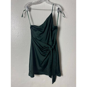 NWT Gianni Bini Forest Green Sasha Satin One Shoulder Tie Waist Dress Size 4